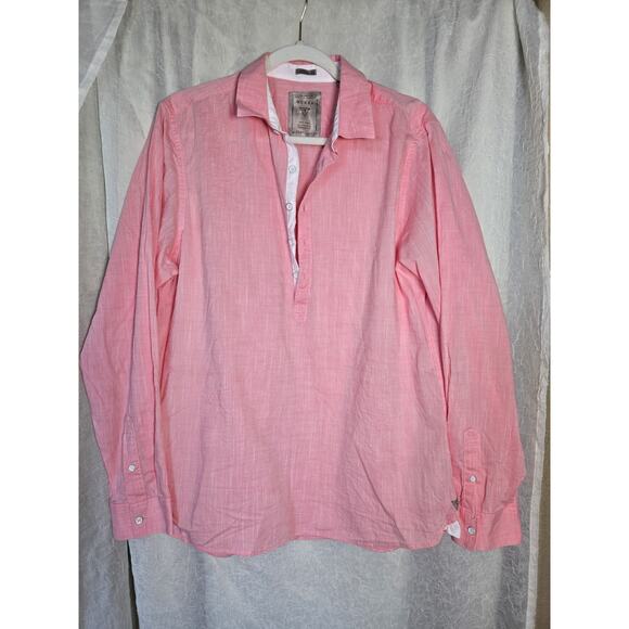 Guess Men's Large Popover, Logan Shirt Pink Regular Fit Button Up Cotton Preppy - Picture 1 of 9